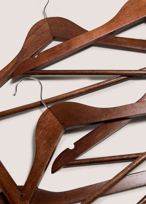 10 Pack Dark Wood Effect Clothes Hangers Image 2