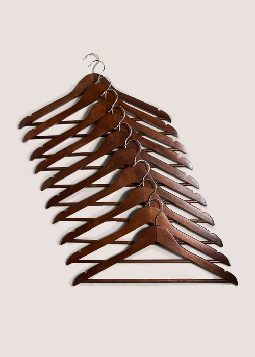 10 Pack Dark Wood Effect Clothes Hangers Image 1