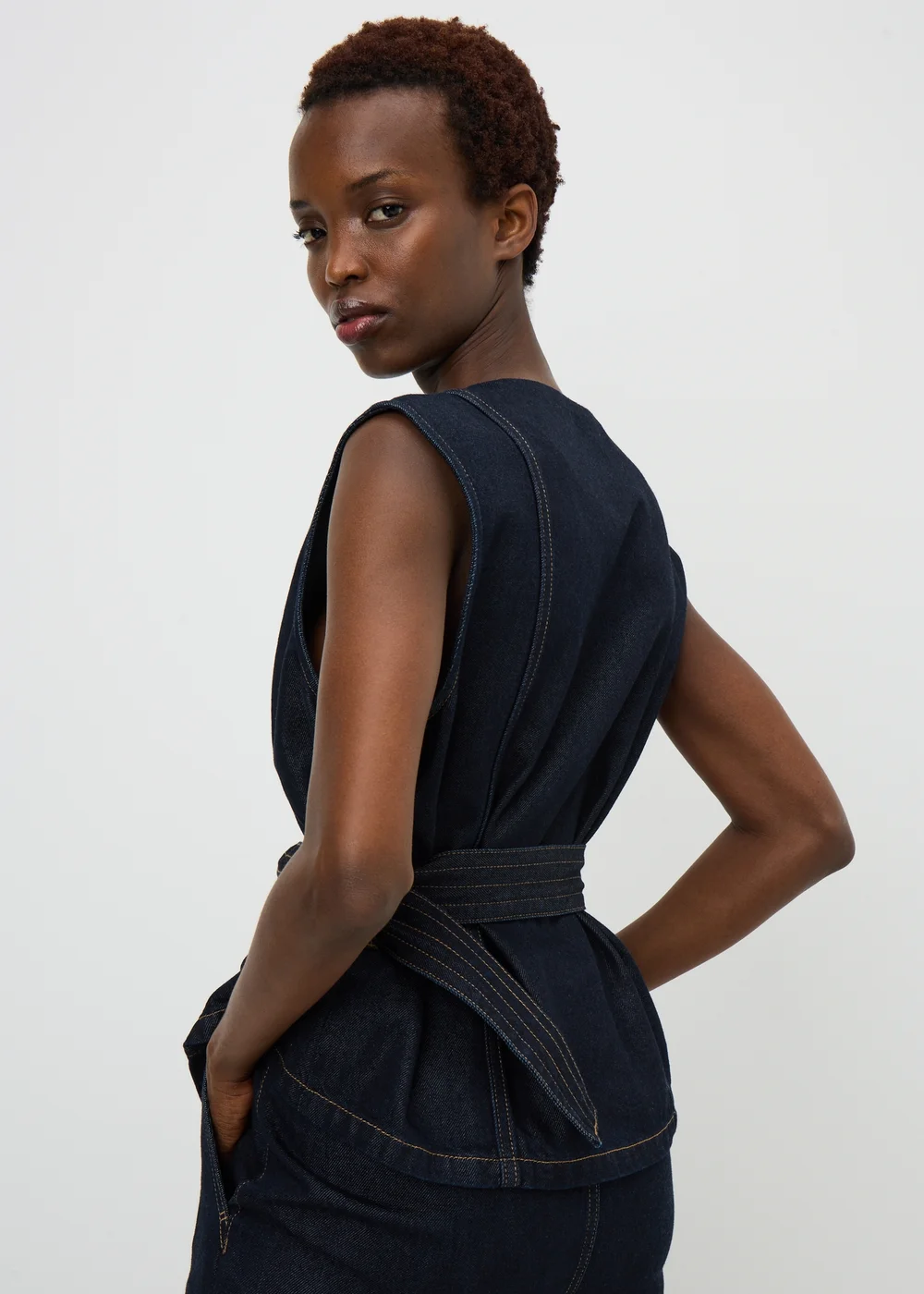 Indigo Belted Co Ord Denim Waistcoat - 22 Image 3