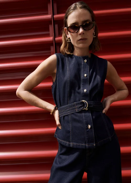 Indigo Belted Co Ord Denim Waistcoat - 22 Image 2