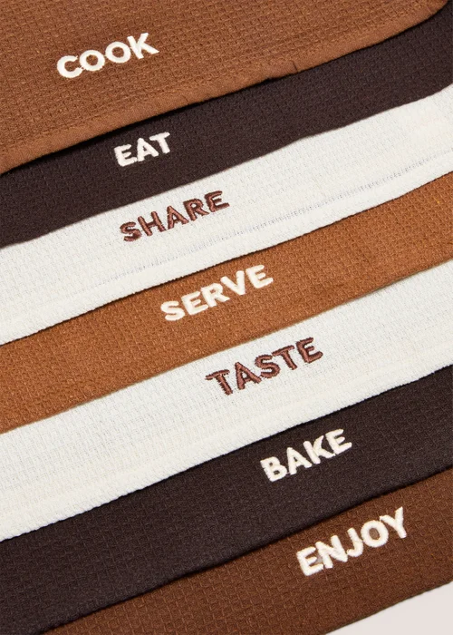 7 Pack Beige Slogan Tea Towels Image 2