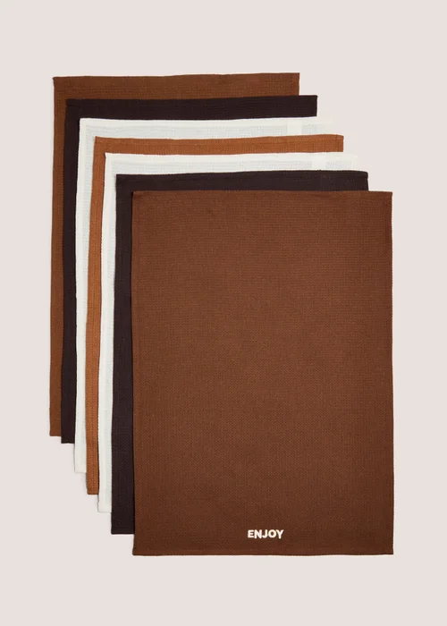7 Pack Beige Slogan Tea Towels Image 1
