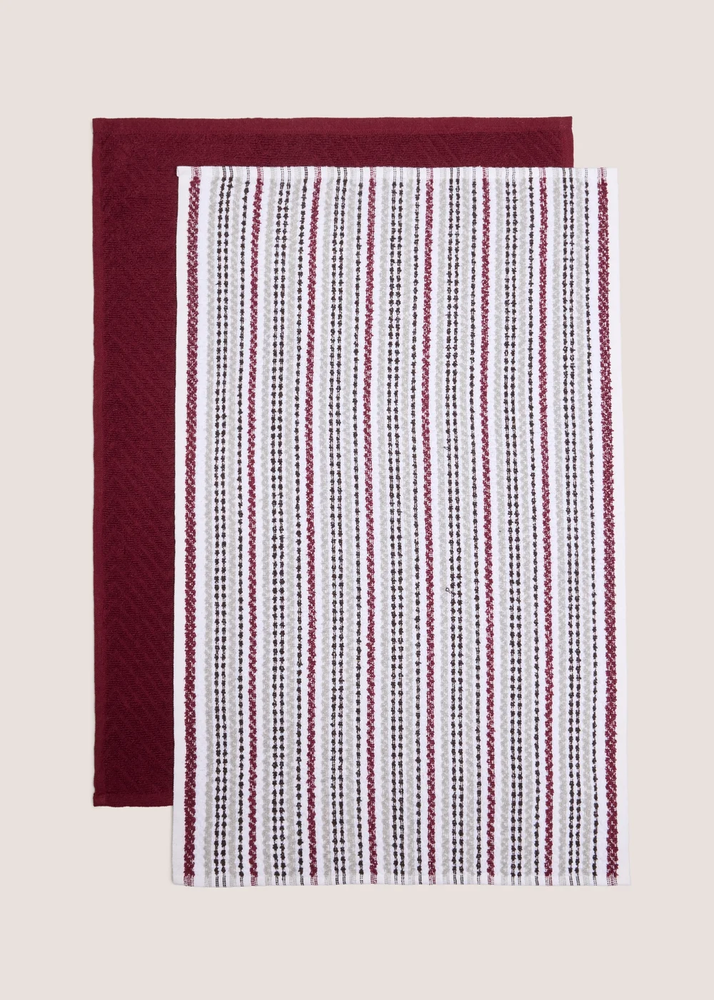 2 Pack Burgundy Stripe Bobble Tea Towels Image 1