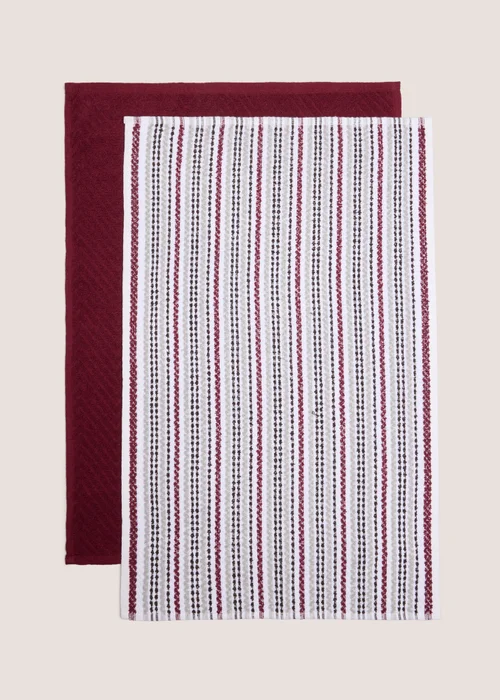 2 Pack Burgundy Stripe Bobble Tea Towels Image 1