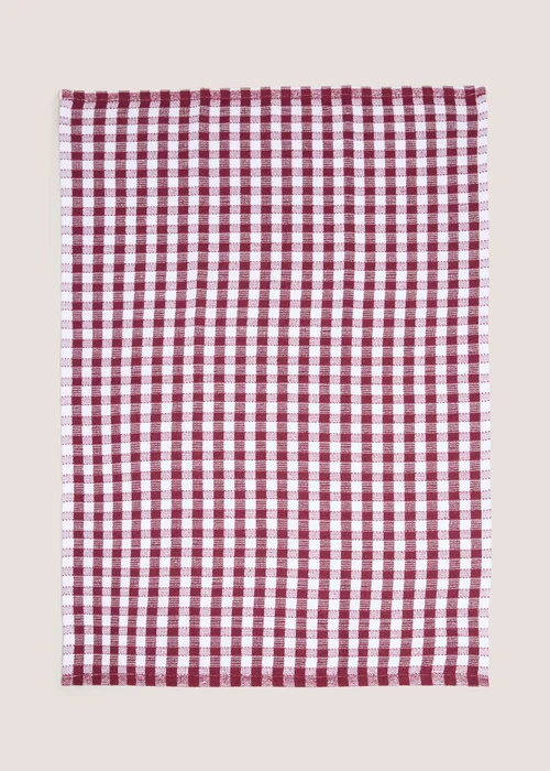 Burgundy Check Tea Towel Image 1