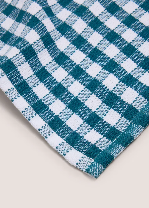 Teal Check Tea Towel Image 2