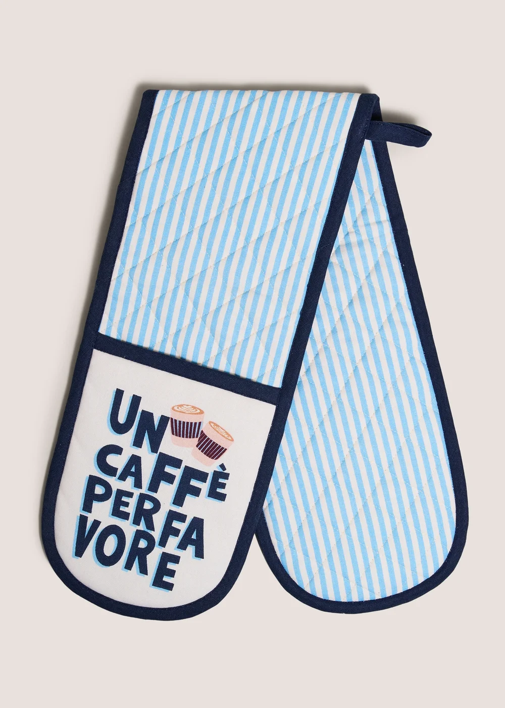 Blue Coffee Print Striped Oven Gloves Image 1