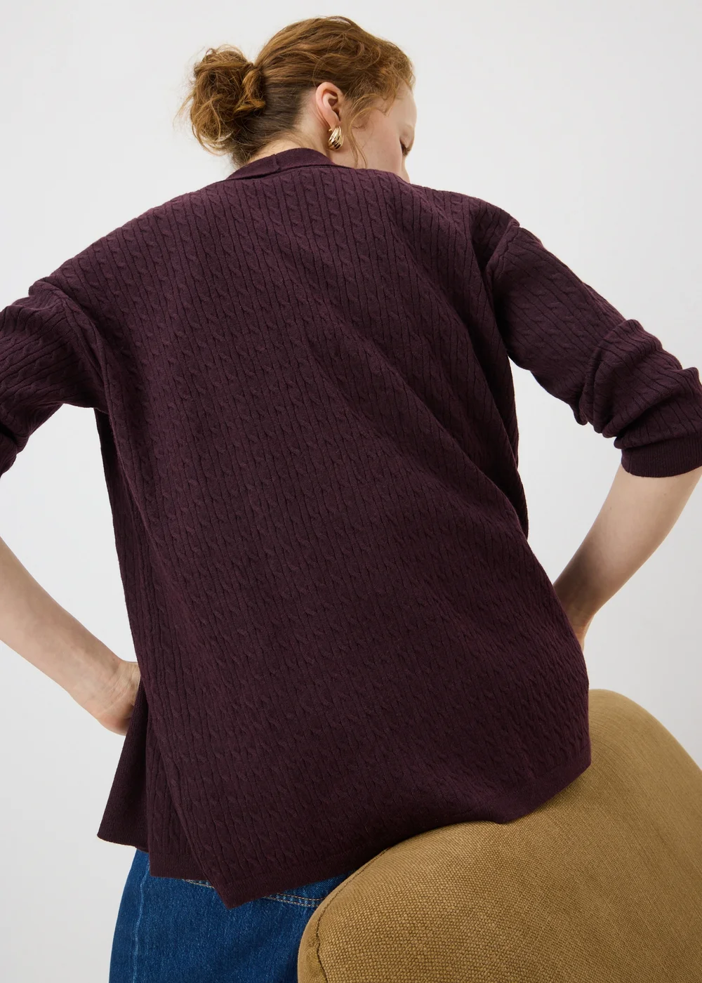 Burgundy Baby Cable Open Front Cardigan - XS Image 2