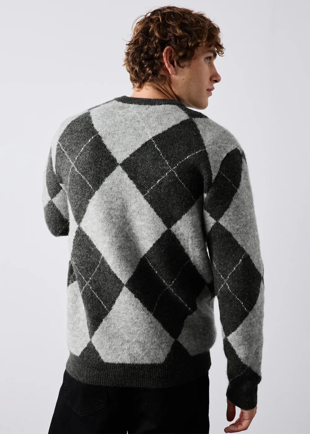 Grey Argyle Crew Neck Jumper - S Image 2