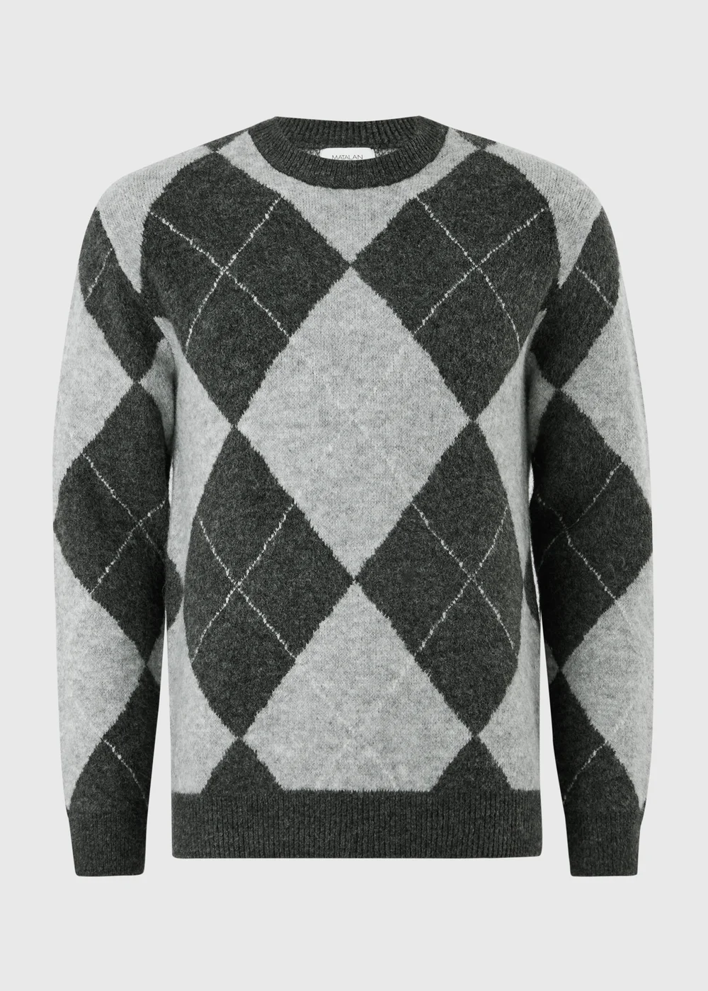 Grey Argyle Crew Neck Jumper - S Image 4