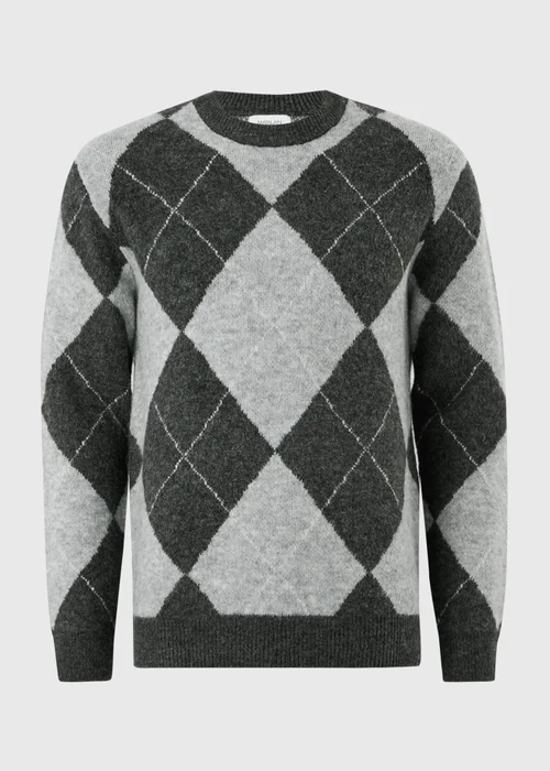 Grey Argyle Crew Neck Jumper - S Image 4