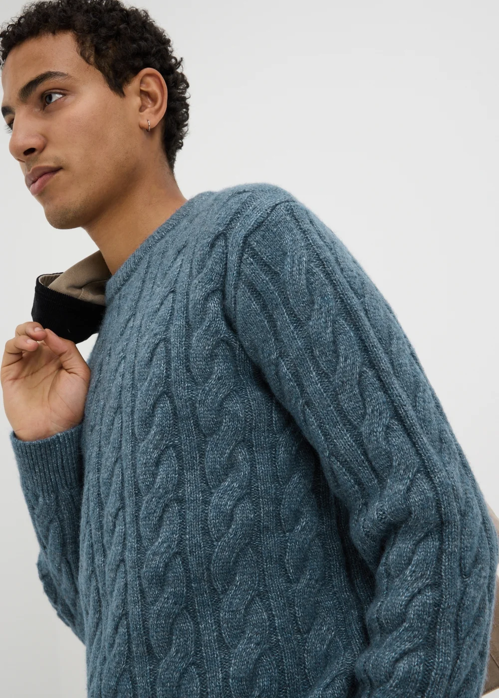 Blue Crew Neck Cable Knit Jumper - S Image 3
