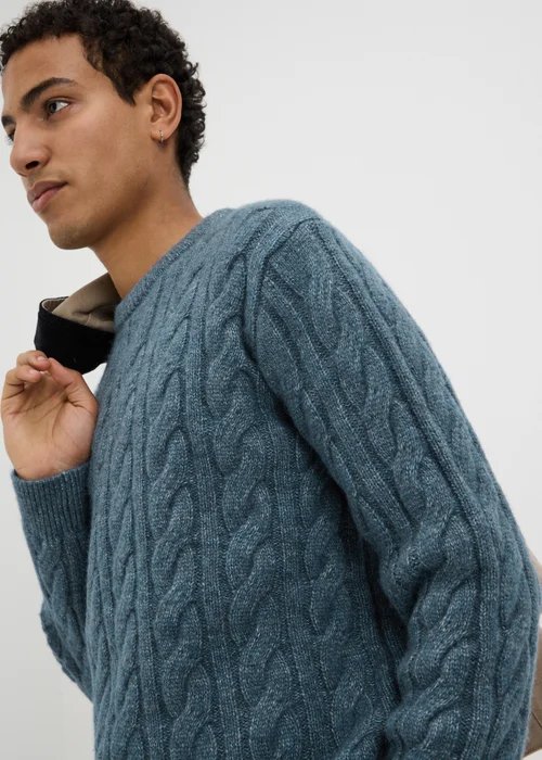 Blue Crew Neck Cable Knit Jumper - S Image 3