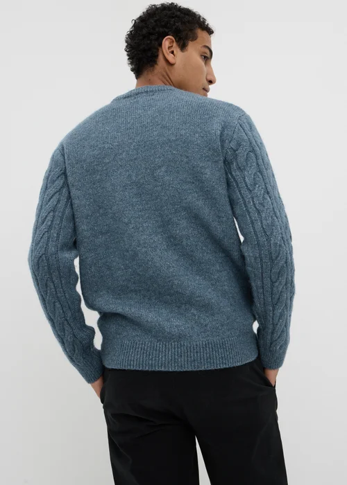 Blue Crew Neck Cable Knit Jumper - S Image 2