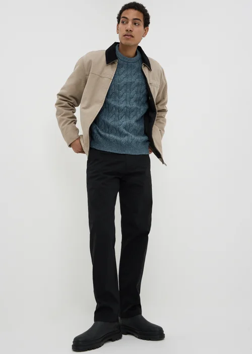 Blue Crew Neck Cable Knit Jumper - S Image 1