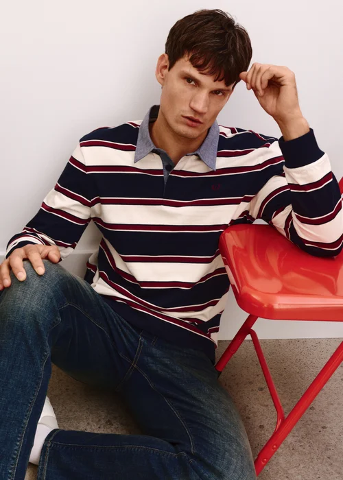 Lincoln Navy Striped Rugby Shirt - S Image 1