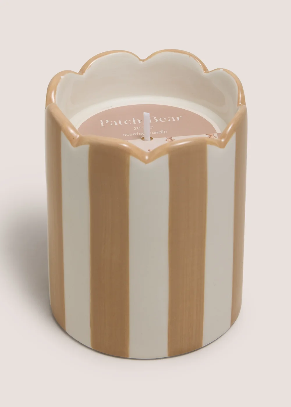 Neutral Scalloped Striped Candle Image 1
