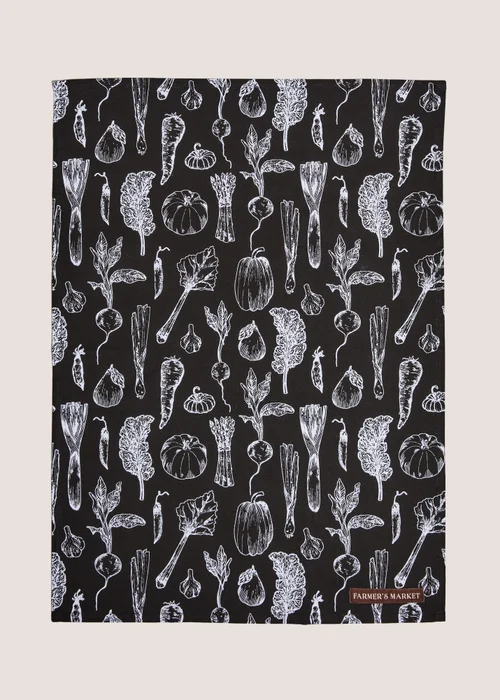 Black Vegetable Print Tea Towel Image 1