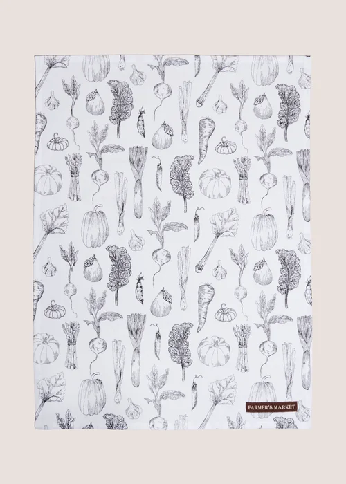 White Vegetable Print Tea Towel Image 1