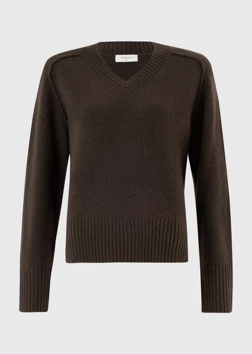 Chocolate Brown V-Neck Jumper - XS Image 4