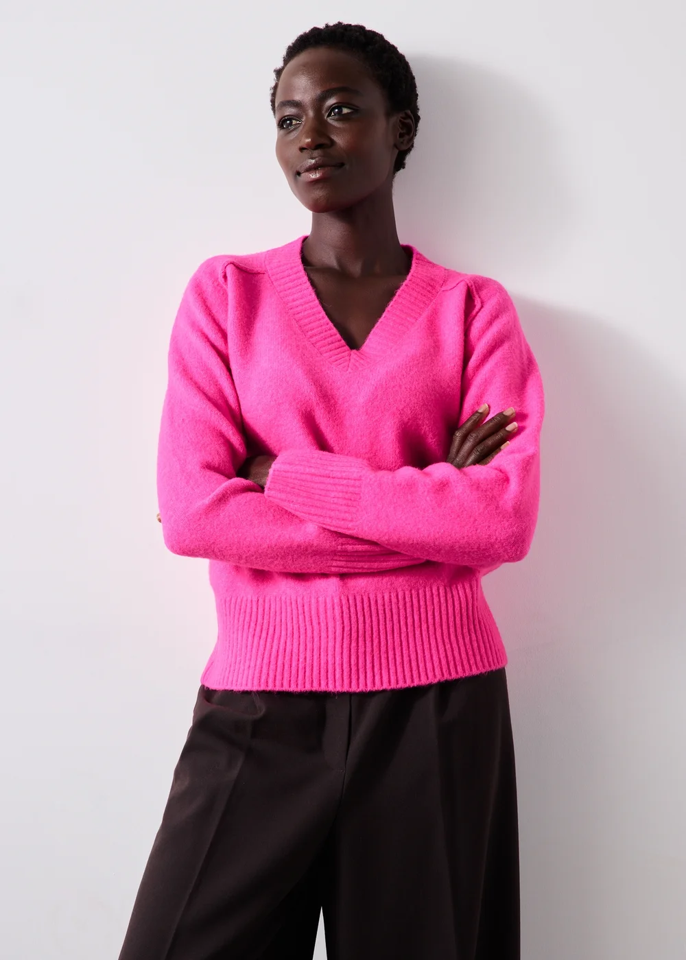 Pink V-Neck Knit Jumper - XS Image 1