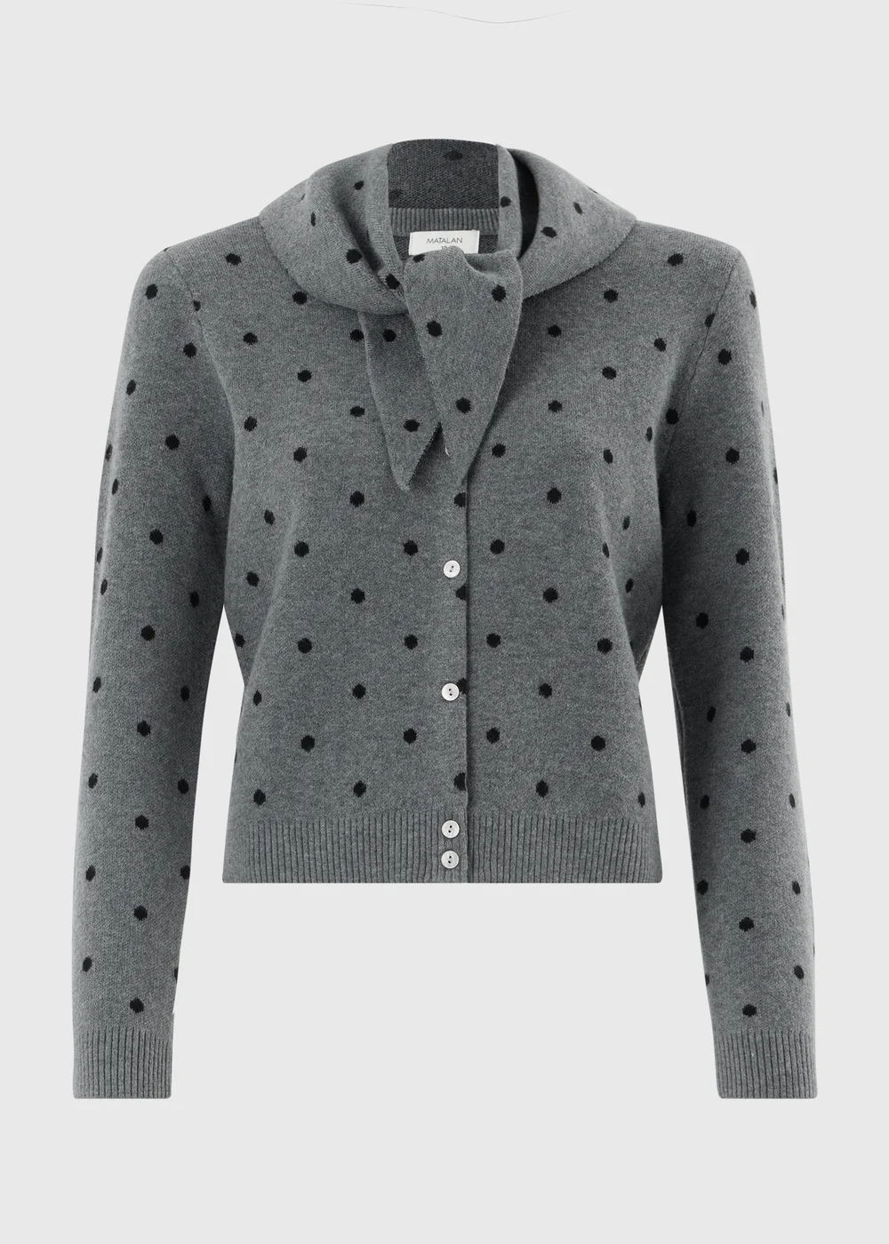 Grey Spotted Tie Neck Detail Cardigan - 8 Image 4
