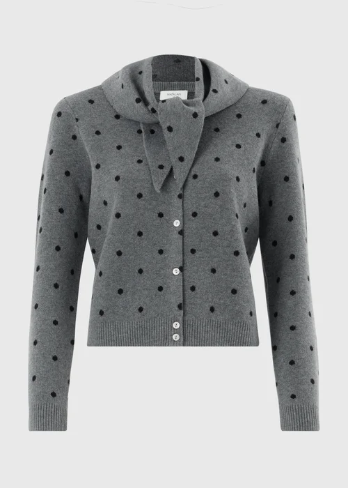 Grey Spotted Tie Neck Detail Cardigan - 8 Image 4