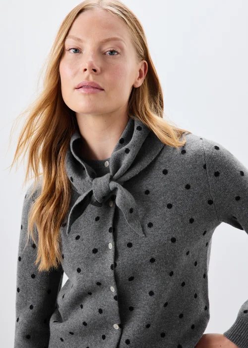 Grey Spotted Tie Neck Detail Cardigan - 8 Image 3