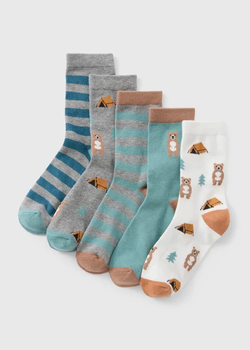 5 Pack Boys Bear Crew Socks (Younger 6-Older 6.5) - 9-12 Image 1