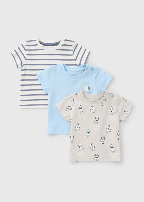 3 Pack Baby Blue Patterned T-Shirts (0-23mths) - Up to 1 Month Image 1