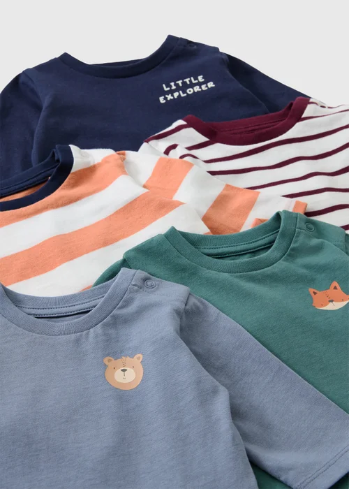 5 Pack Baby Multicolour Animal T-Shirts (0-23mths) - Up to 1 Month Image 2