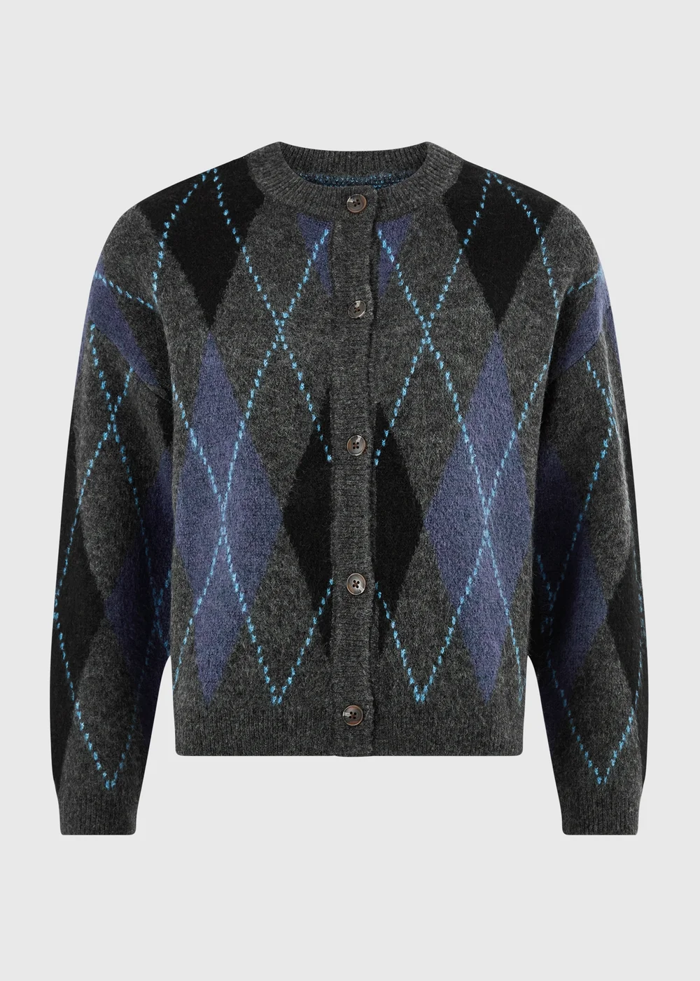 Blue Argyle Crew Neck Cardigan - XS Image 5