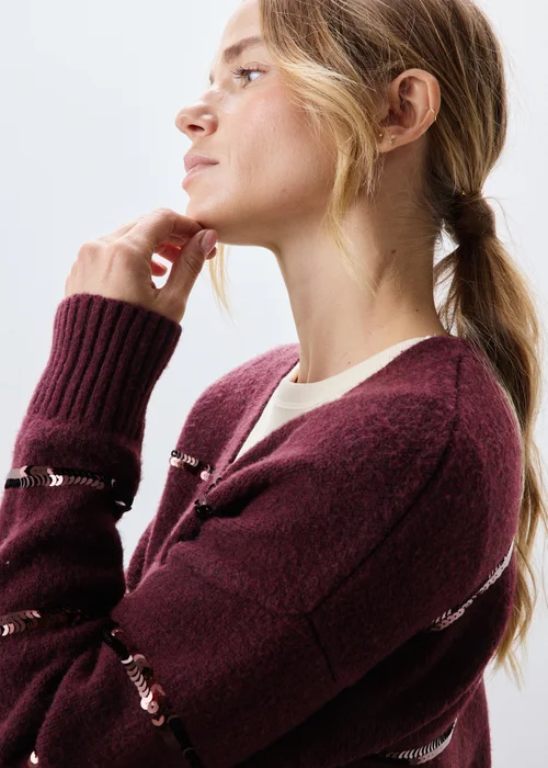Burgundy Sequin Stripe Cardigan - XS Image 4