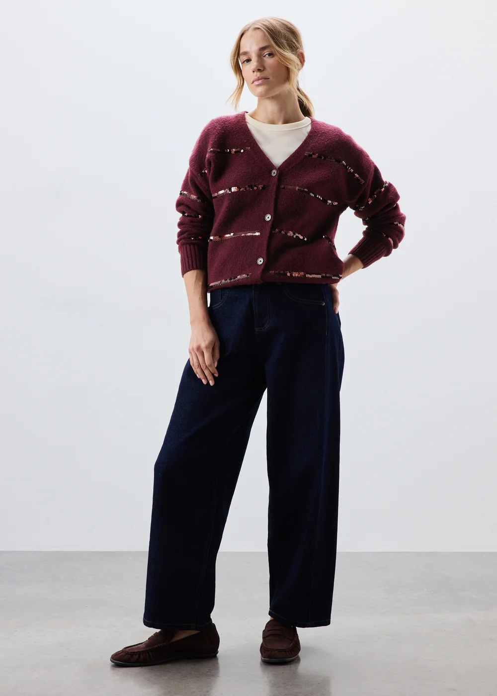 Burgundy Sequin Stripe Cardigan - XS Image 3