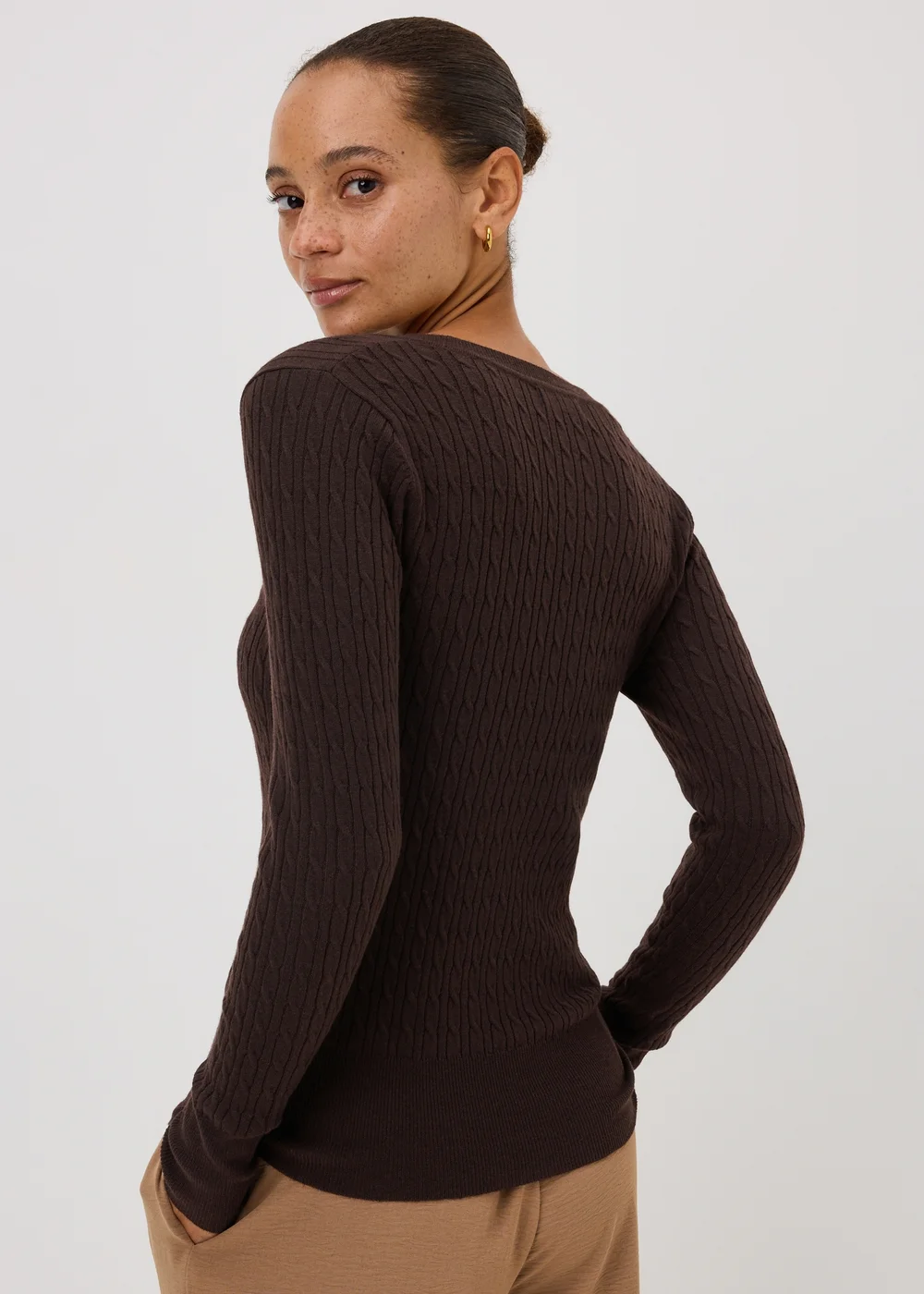 Chocolate Brown Babycable Knitted Jumper - 22 Image 2
