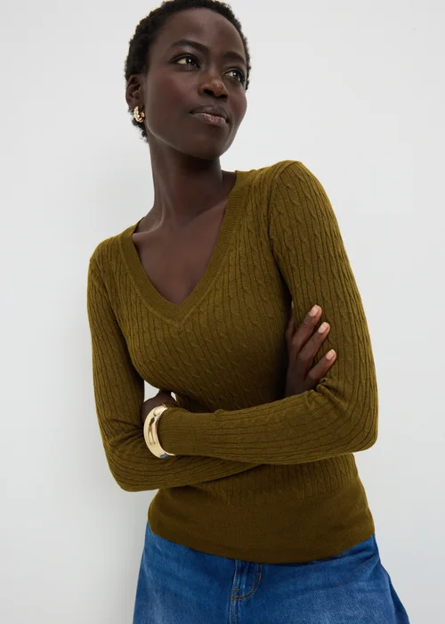 Khaki Babycable Knitted Jumper - 8 Image 1