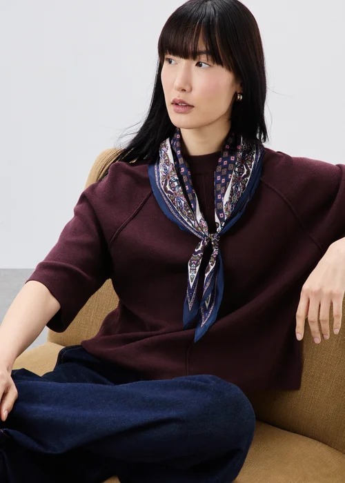 Burgundy Scarf Detail Ribbed Jumper - L Image 1