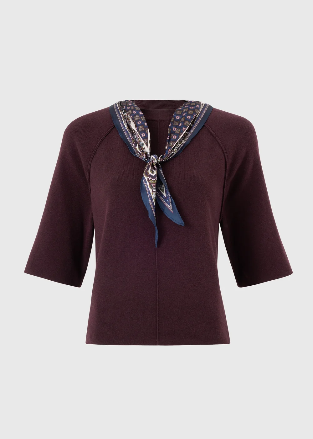 Burgundy Scarf Detail Ribbed Jumper - L Image 5