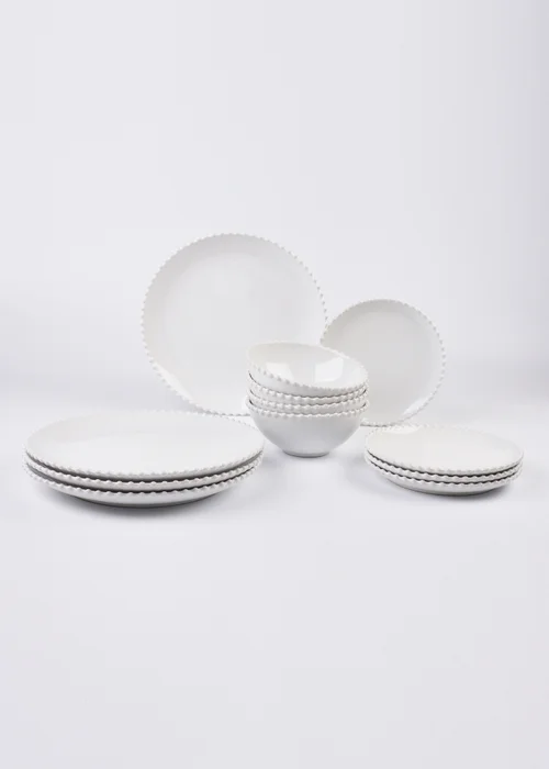 12 Piece White Bobble Dinner Set Image 1
