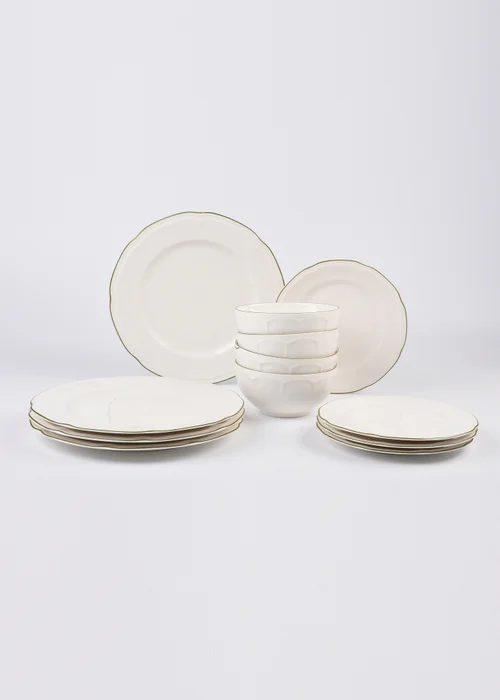 12 Piece Green Scallop Dinner Set Image 1