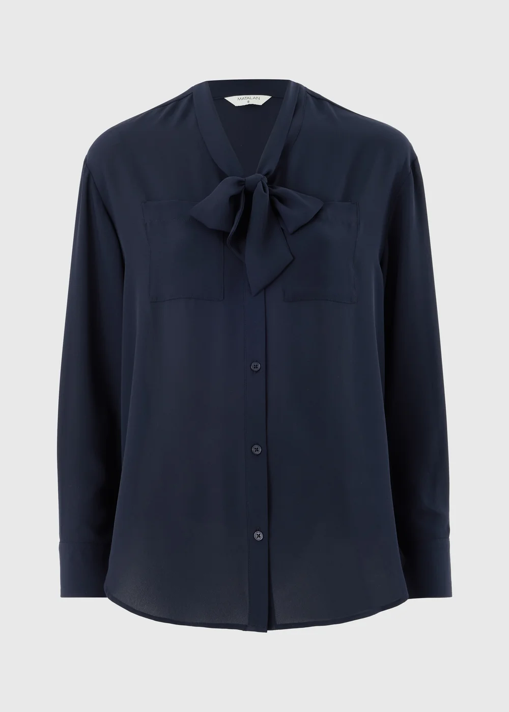 Navy Tie Neck Pussy Bow Blouse - 16 Image 2