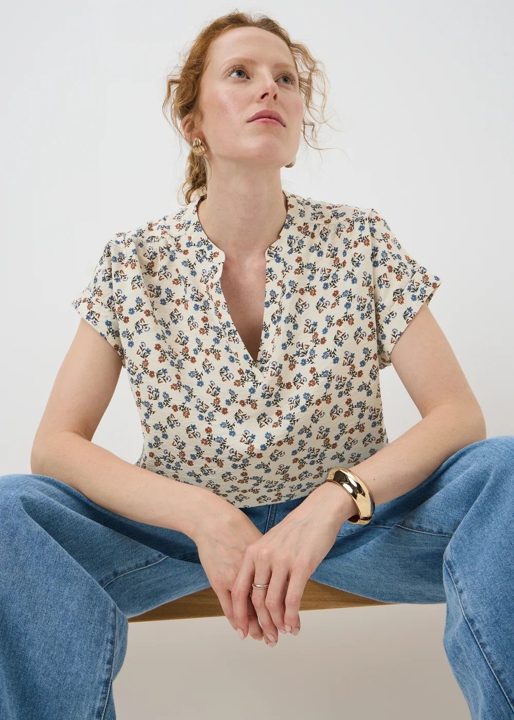 Cream Floral Popover Blouse - 20 Image 1