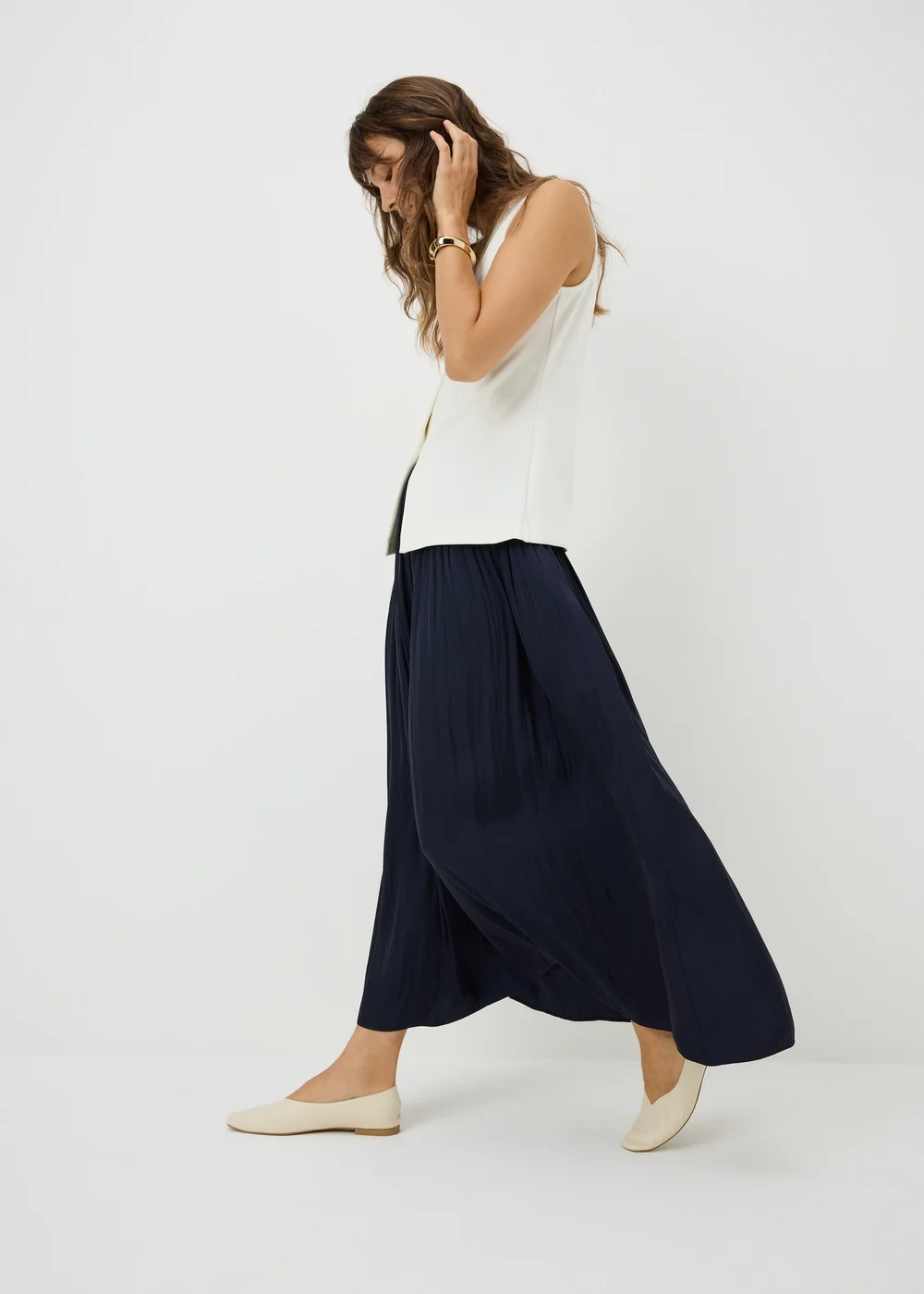 Navy Crinkle Satin Midaxi Skirt - 8 Image 2