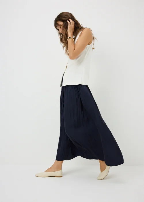 Navy Crinkle Satin Midaxi Skirt - 8 Image 2