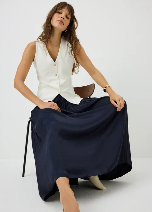 Navy Crinkle Satin Midaxi Skirt - 8 Image 1