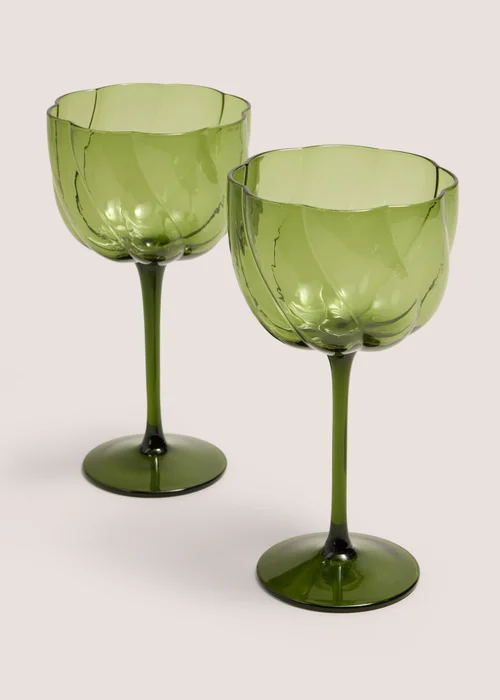 2 Pack Green Ridged Wine Glasses Image 1