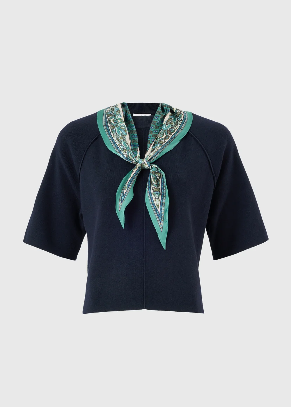 Navy Scarf Detail Ribbed Jumper - XS Image 1