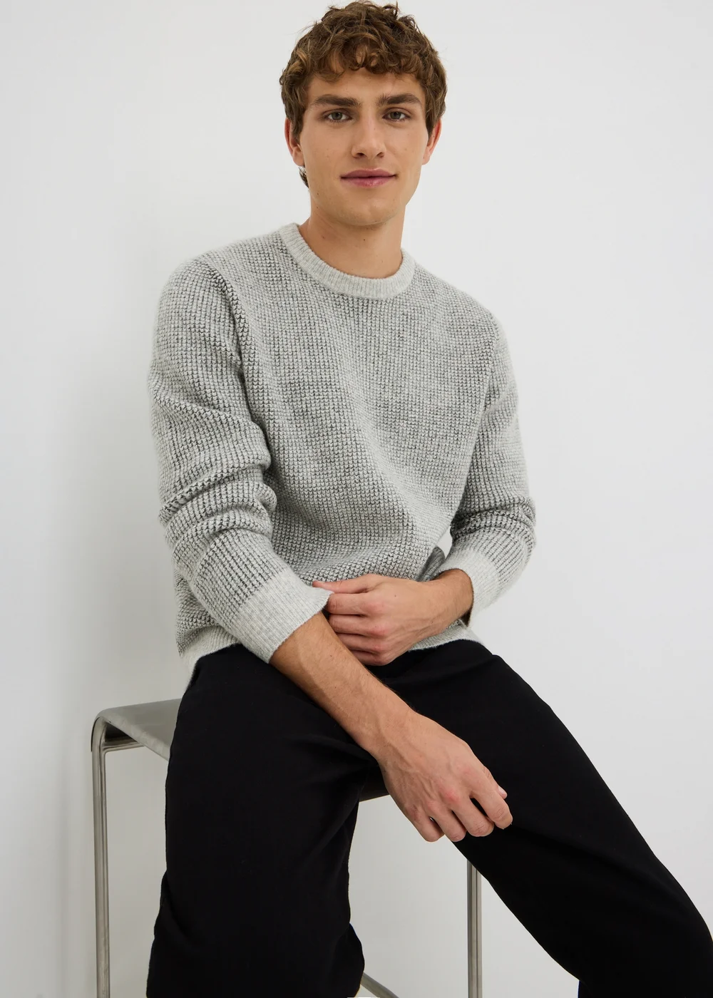 Grey Textured Jumper - S Image 1