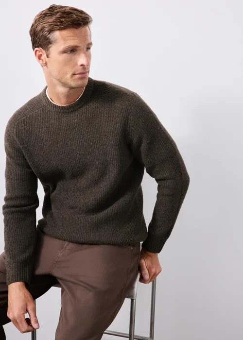 Brown Ribbed Knitted Jumper - S Image 1
