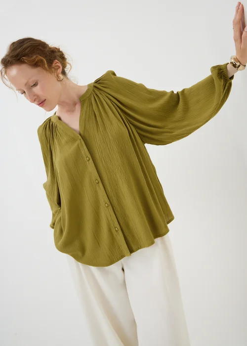 Lime Volume Sleeve Cheesecloth Blouse - 20 Image 1